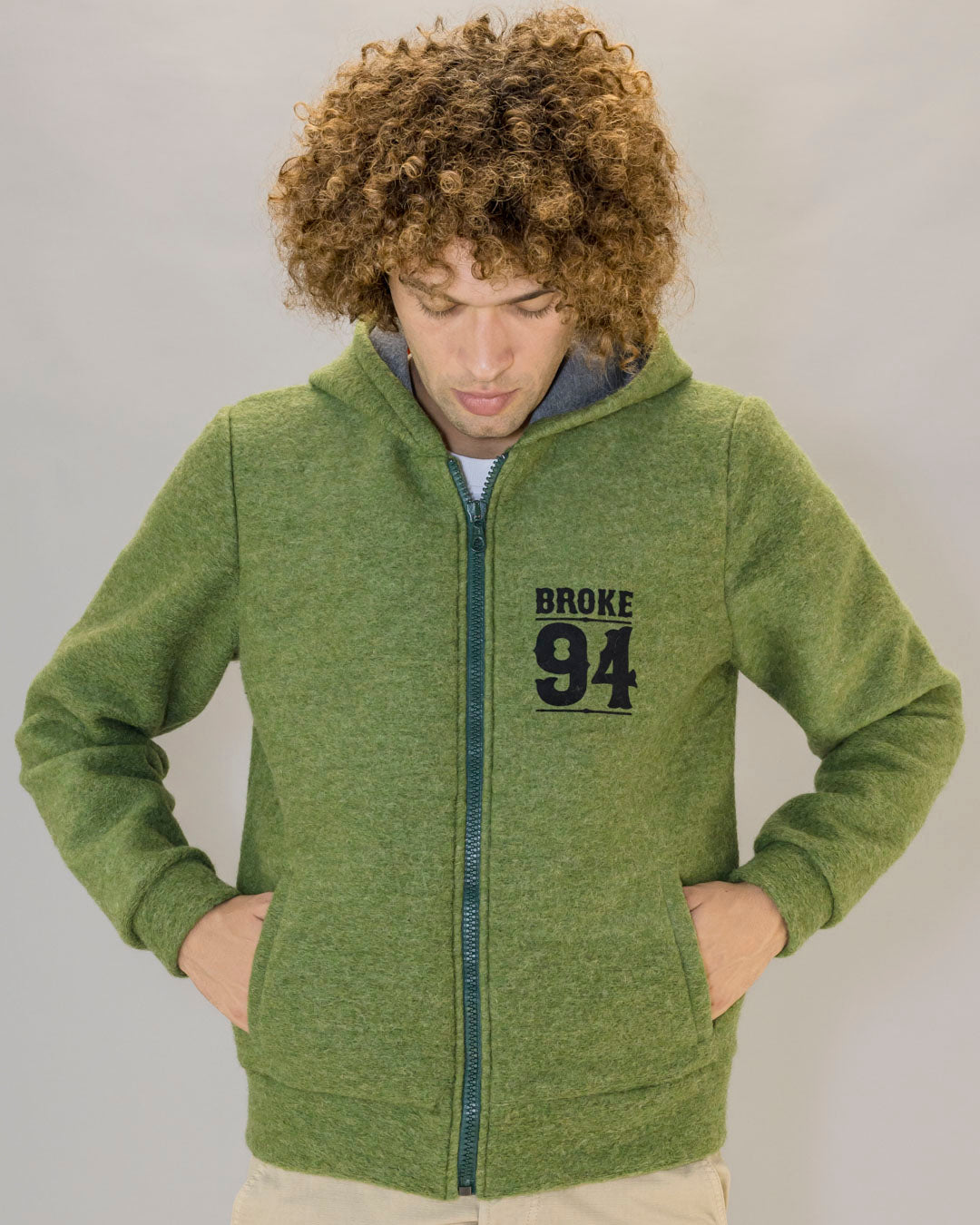 HOODIE WITH ZIP IN NEOPRENE GREEN