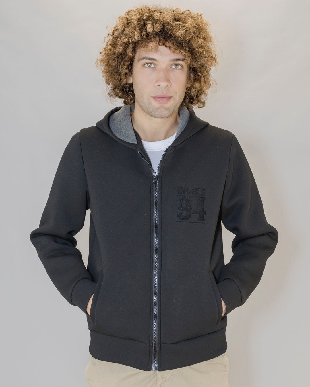 HOODIE WITH ZIP IN NEOPRENE BLACK