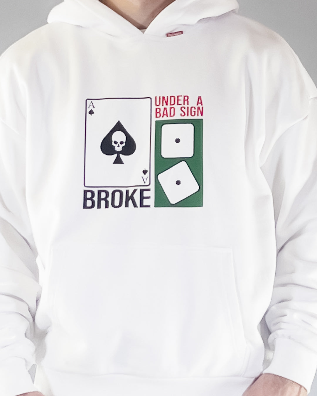 Felpa Hoodie Bianca – Broke Under a Bad Sign