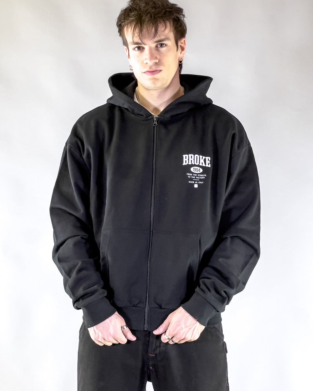 Felpa Zip Nera – Broke 1994